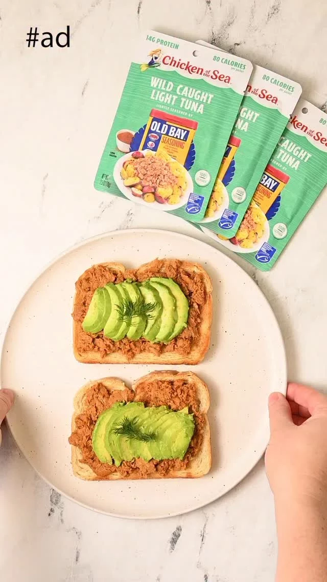 When life gets busy, I reach for Chicken of the Sea Wild Caught Light Tuna with OLD BAY Seasoning- it brings all the flavor and protein I need for lunch! #ad I’ve partnered with @chickenoftheseaofficial to share this simple, 3-ingredient Tuna Avocado Toast. Chicken of the Sea is the one for me because their ready-to-eat protein is wild caught, responsibly sourced, packed with nutrients, super delicious, and so convenient. Plus, the OLD BAY means that all you have to do for lunch is spread it over toast, add some avocado, and your midday meal is bursting with flavor. Grab the full recipe details below! #chickenofthesea #itstheoneforme

Ingredients
-1 @chickenoftheseaofficial Wild Caught Light Tuna with OLD BAY Seasoning
-1 slice bread of choice
-½ avocado
-optional: fresh dill for garnish

Method
-Toast your bread and add an even layer of tuna on top.
-Slice the avocado and lay it over top. Option to garnish with fresh dill. Enjoy!
