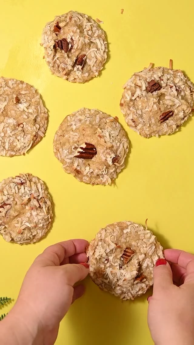 These soft and chewy coconut pecan cookies bring bold flavor in just 20 minutes, packed with coconut flakes and crunchy chopped pecan. The outer layer of shredded coconut almost caramelizes on the baking sheet to give you the feel of a macaroon.

20-Minute Chewy Coconut Pecan Cookies

-½ cup unsalted butter
-1 cup light brown sugar
-1 large egg
-1 tablespoon vanilla extract
-1 ¼ cup all-purpose flour
-½ teaspoon baking soda
-¼ teaspoon salt
-1 ¼ cup sweetened shredded coconut
-½ cup pecans, coarsely chopped

-Preheat the oven to 350°F and line a large baking sheet with parchment paper or a reusable baking mat.
-To a large mixing bowl, add the softened butter and brown sugar. Use a hand mixer on high to cream together until well-combined.
-Add the egg and vanilla extract and mix again on high until combined.
-Add the flour, baking soda, and salt and mix. Use a rubber spatula to scrape any dry ingredients stuck to the inside of the bowl and integrate them into the dough.
-Set aside a handful of chopped pecans. Add the rest to the cookie dough along with 1 cup of shredded coconut and fold to distribute. Add the remaining ¼ cup of shredded coconut to shallow bowl.
-Use a large cookie scoop or 4 tablespoons of dough to form your cookies. One at a time, roll each cookie dough ball into the shredded coconut to coat them completely with an even layer.
-Line the dough up on your prepared baking sheet, leaving plenty of space between each cookie to allow for spreading in the oven (I usually do 6 to a sheet max). Push a couple of pieces of pecan that you reserved into the top of each cookie.
-Bake at 350°F for 10-12 minutes and allow to cool at least 10 minutes before diving in. Enjoy!

Comment "inbox" to get recipe sent directly to you https://marleysmenu.com/coconut-pecan-cookies/