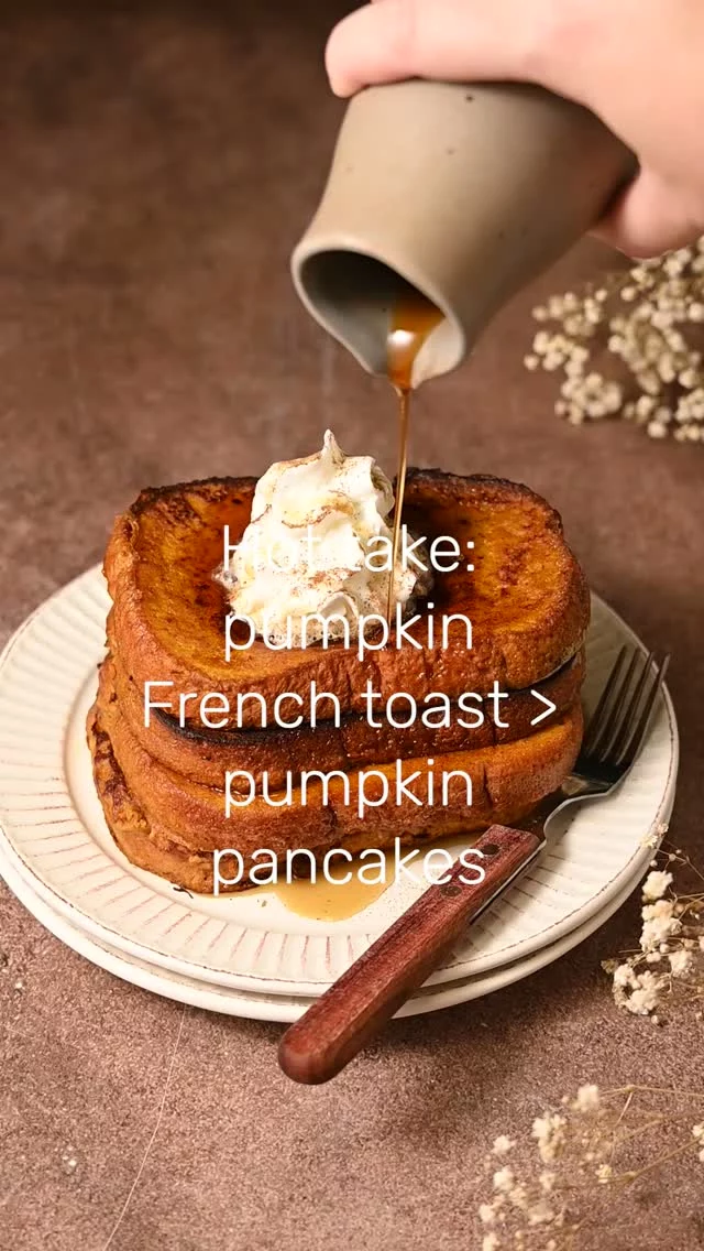 This crispy, buttery, and delicious Pumpkin French Toast uses real pumpkin puree and warming spices to bring rich flavor with a festive flair to your breakfast plate.

-¼ cup milk (or half and half, or heavy cream)
-½ teaspoon pumpkin pie spice
-1 tablespoon brown sugar
-2 large eggs
-½ cup pumpkin puree
-4 tablespoons unsalted butter (for frying)
-4 slices stale bread (or day old)

-To a shallow bowl, add the milk, brown sugar, and pumpkin pie spice and whisk to combine.
-Crack your eggs into the bowl with the spiced milk and whisk until smooth.
-Add the pumpkin puree and whisk again to combine.
-Add about 1 tablespoon of butter to a large frying pan over medium heat and allow butter to melt, tilting the pan to coat the bottom with butter.
-Once your pan is hot and butter is melted, dip the bread into the pumpkin egg wash, one slice at a time, coating both sides and transferring immediately to the hot pan.
-Allow your French toast to fry for 2-5 minutes before flipping and cooking on the other side. Both sides should be golden brown.
-Repeat for all 4 slices of bread, adding more butter to the pan as needed.
-Serve hot with maple syrup!

Comment "inbox" for a DM of the recipe link https://marleysmenu.com/pumpkin-french-toast/